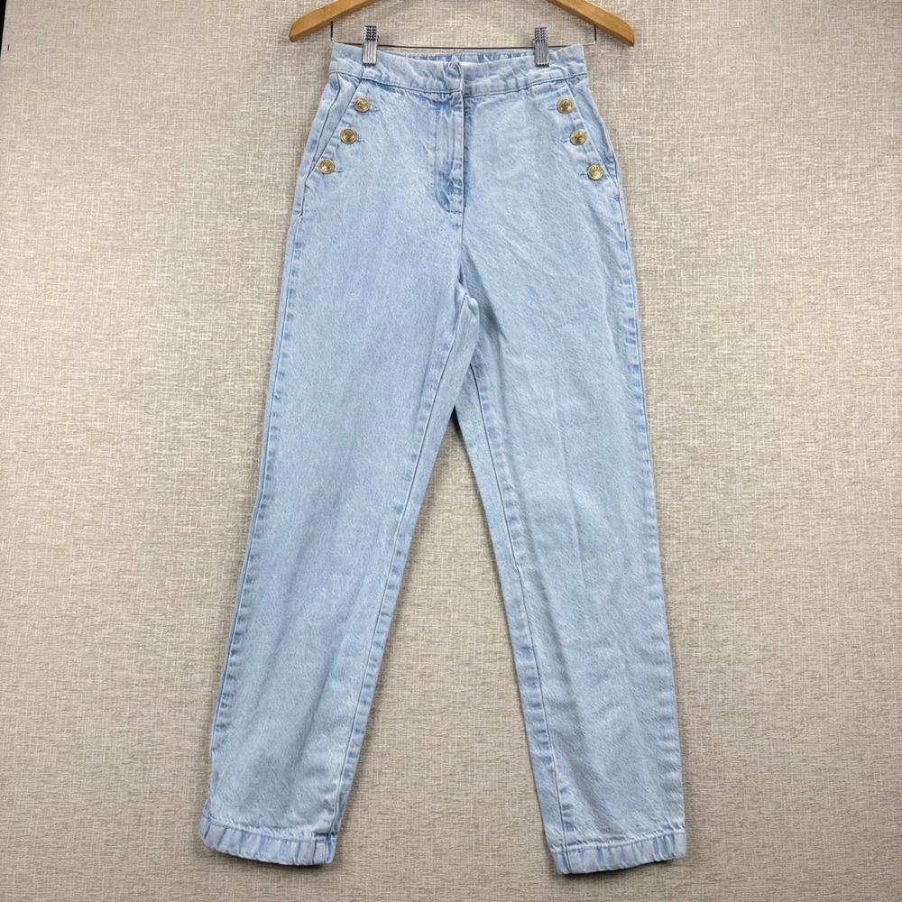 ZARA Women Size S 26 Sailor Button High Rise Tapered Jeans Light Wash